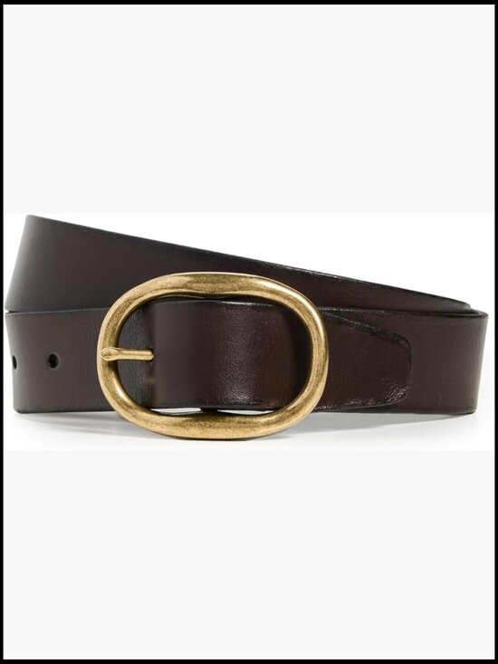 Leather Oval Buckle Belt - Gold-Tone Hardware